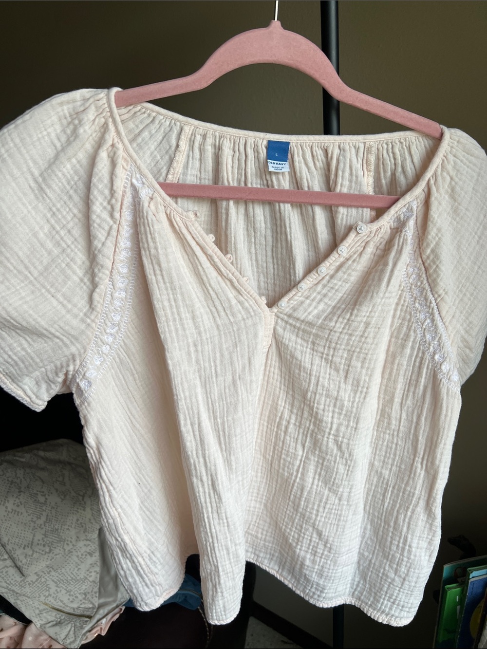 Soft Cream Peasant Blouse with Button Front